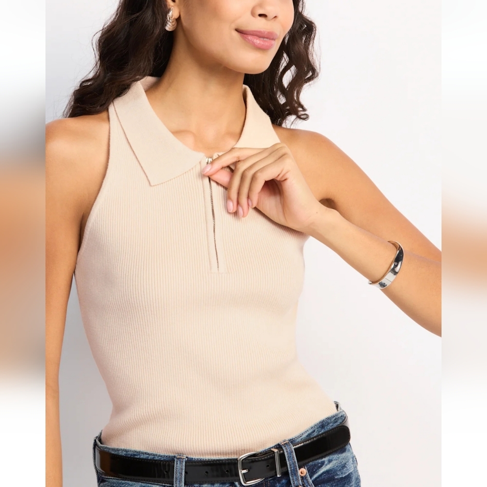 Zip Up Sleeveless Knit Polo